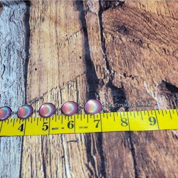 Pink Topaz Seashell Charm Station Bracelet - Picture 10 of 11